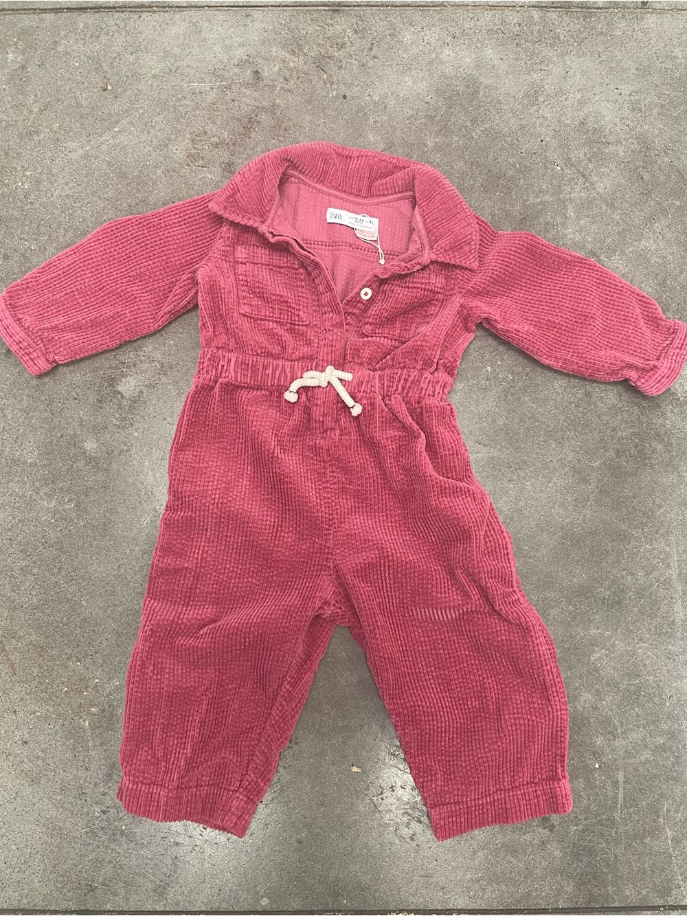 Zara Kids Dusty Rose Corduroy Romper with Drawstring